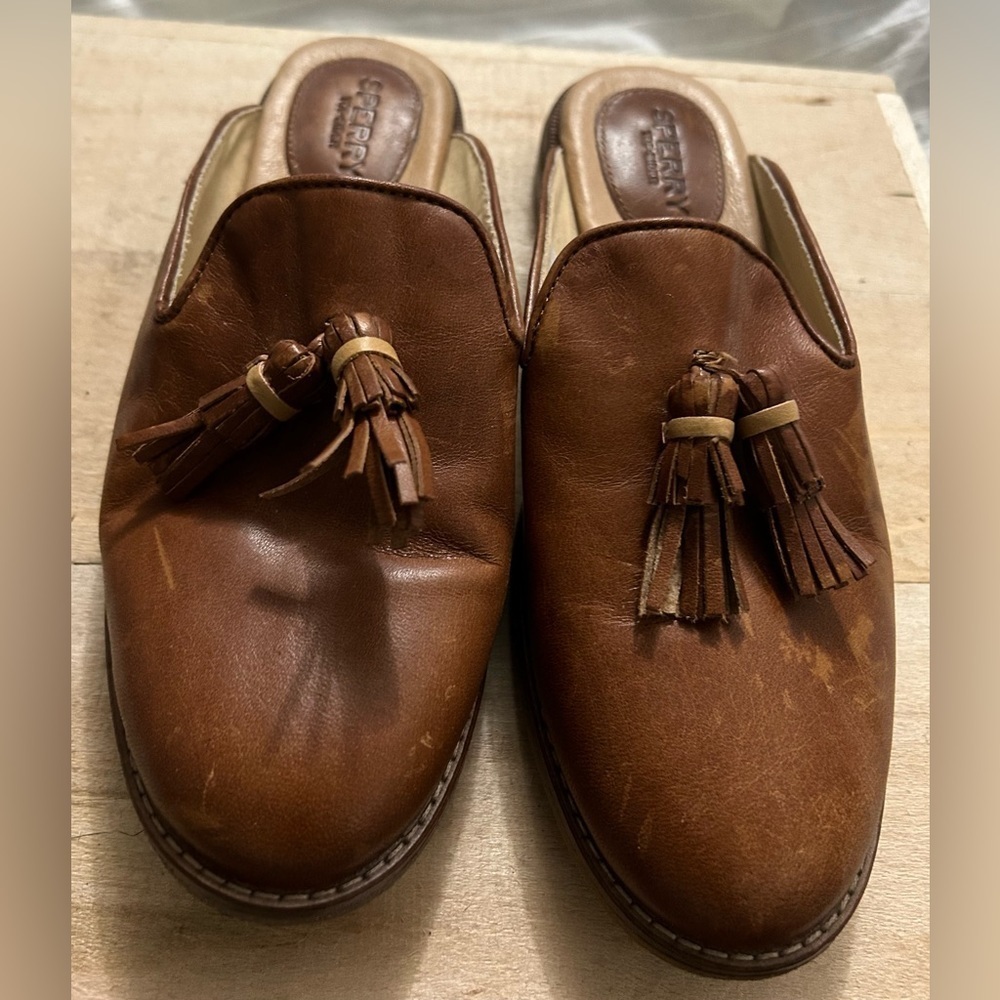 Sperry Women's Top-Sider Seaport Levy Tassel Mule Shoe Brown Leather Size 8